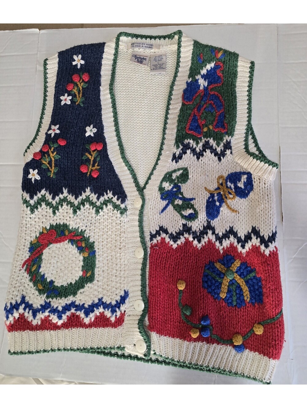 VTG Huntington Ridge Womens Large Christmas Cardigan Vest Cottagecore Grannycore
